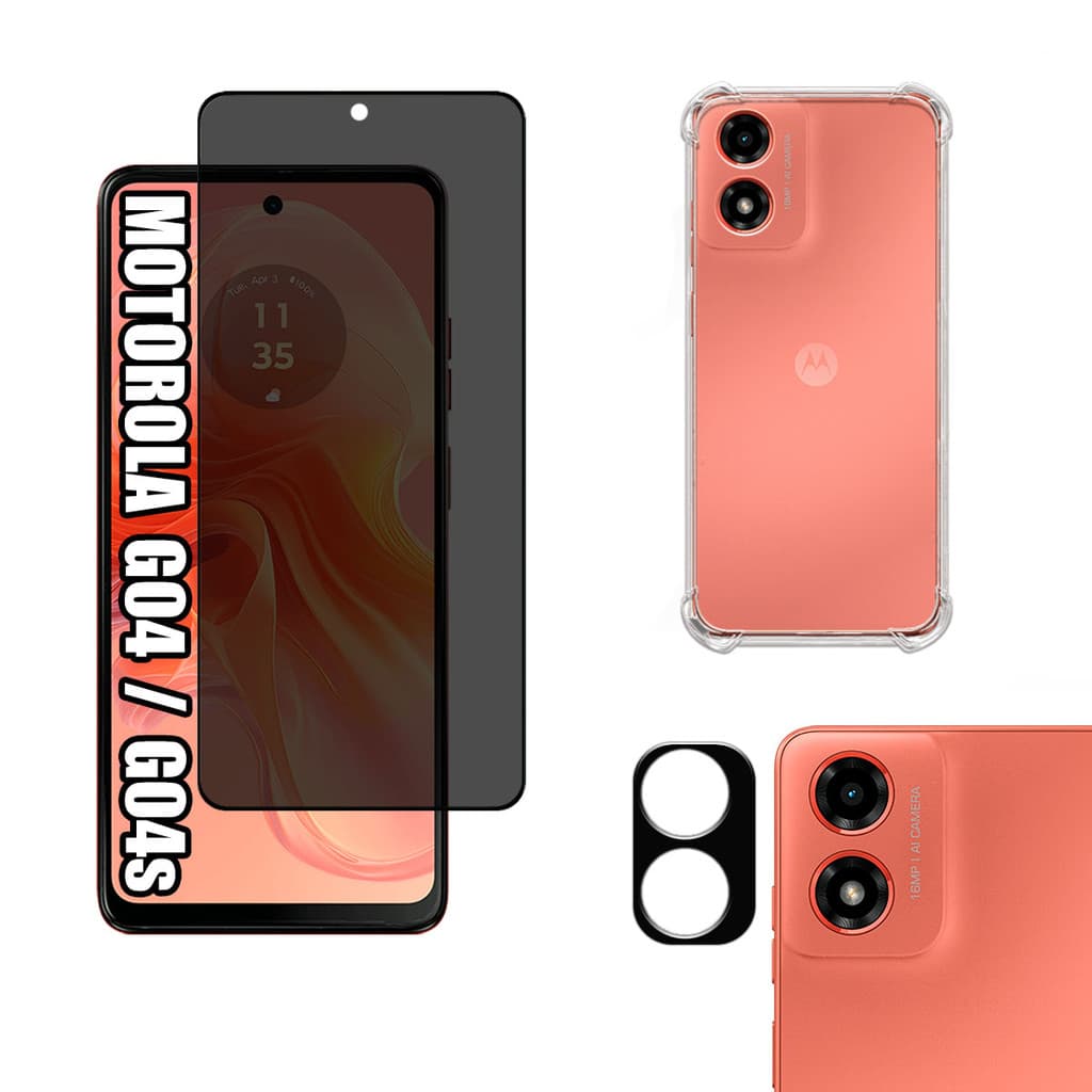 KIT Para Motorola G04 | G04s | Película Privacidade 3D - Capa Anti Impacto - Película da Câmera 3D