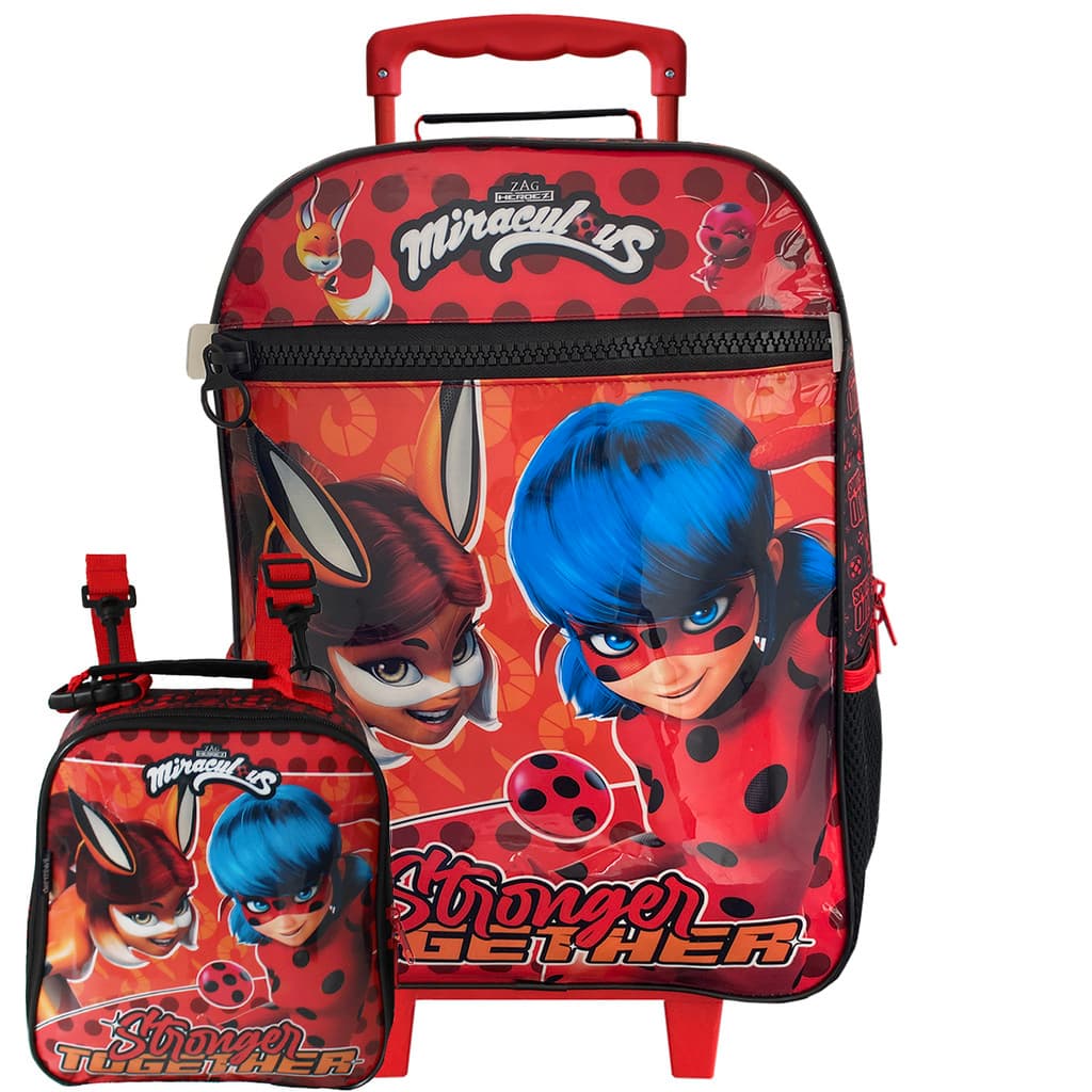 Mochila Da Lady bug Escolar De Rodinhas Com Lancheira Térmica Miraculous Ladybug