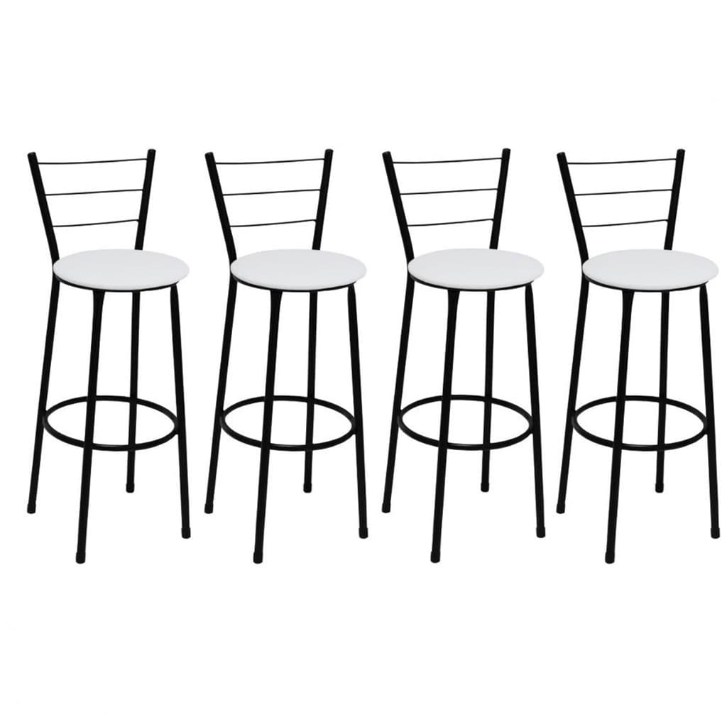 Kit 4 Banquetas Alta Preta com Encosto Assento Branco Jaddi