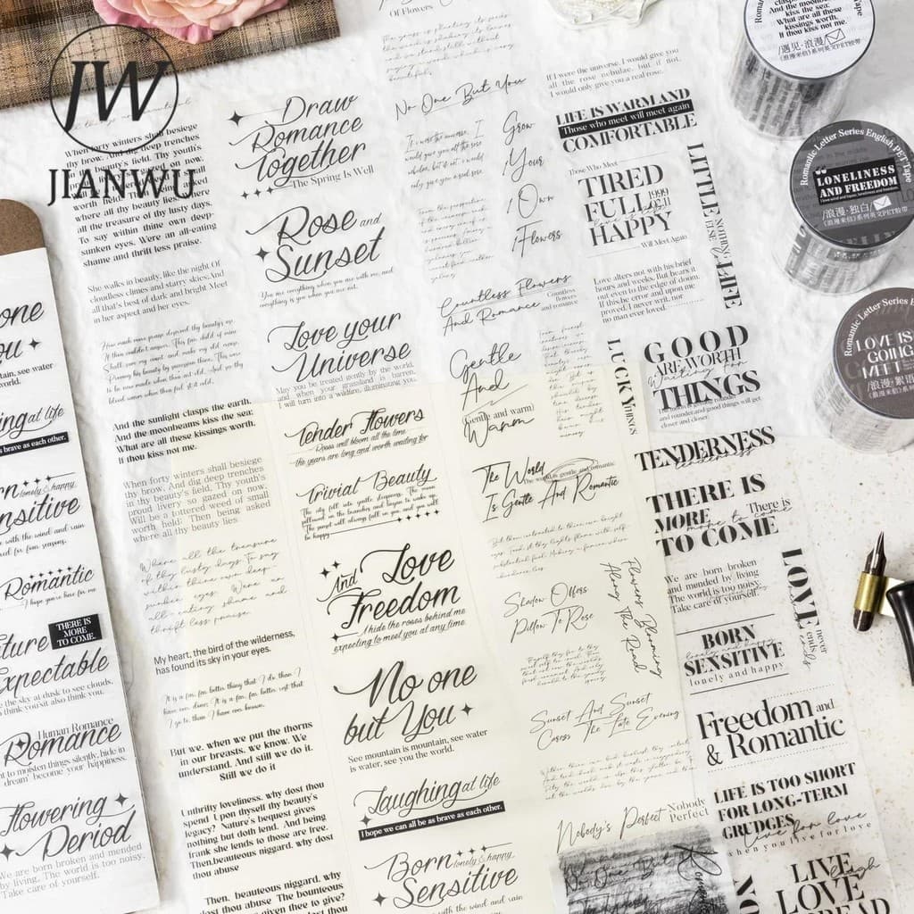 JIANWU 60mm * 200cm Romantic Letter Series Vintage Material Texto Inglês Colagem PET Fita Criativa De Bricolagem Papelaria De Diário