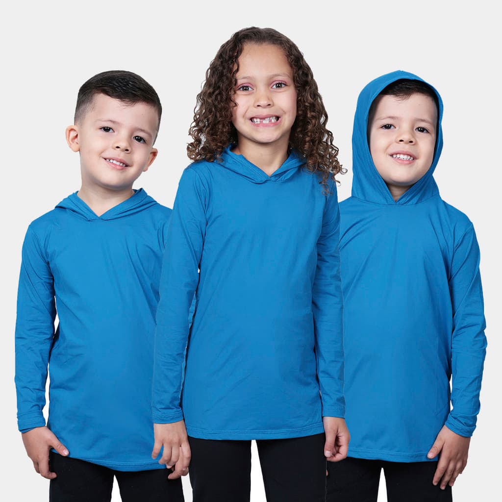 Kit 3 Camisa Uv Infantil Térmica Proteção Solar Com Capuz Feminina Masculina Com Blusa Segunda Pele