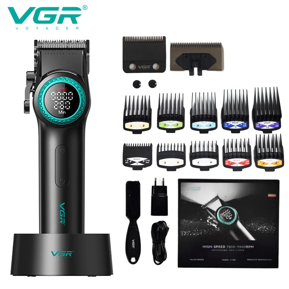 VGR Aparador De Cabelo Elétrico Ajustável Barbeiro 9.000 rpm Com Display Digital Para Homens V-001