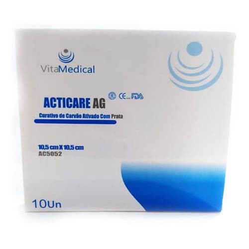 Curativo carvão ativado com prata 10,5x10,5cm caixa com 10 unidades VitaMedical