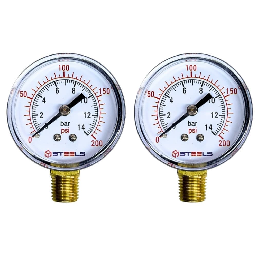 Kit Manômetro Vertical 200 Psi Rosca 1/4 Npt 52 Mm 02 Peças