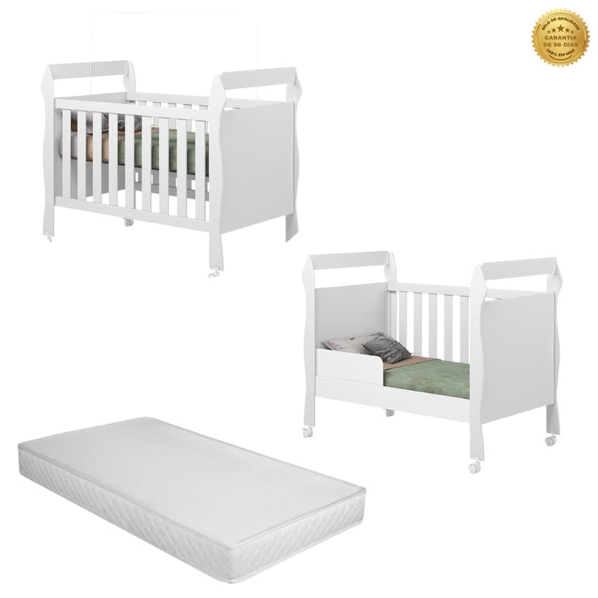 Berço 2 em 1 Incluso Colchão Mini Cama Grade Removível Resistente Com Rodízios Suporte Mosquiteiro