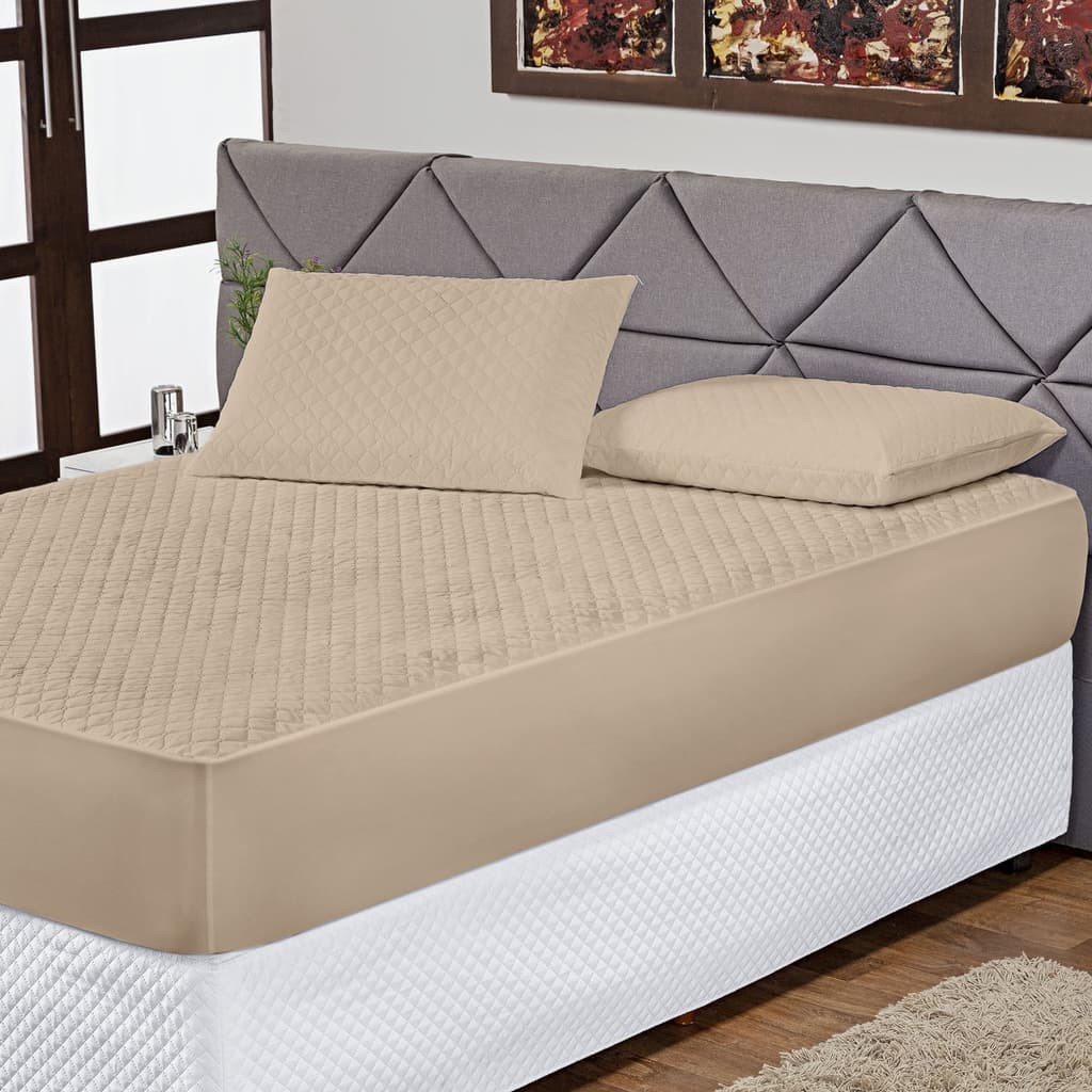 Kit Protetor de Colchão Queen Impermeável 3 Peças Antiácaro Zíper 100% Poliéster Capa para Cama