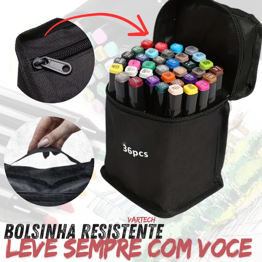 Kit Canetinhas Coloridas Ponta Dupla Fina Cores Infantil Escolar Desenho Colorir 24 36 60 Cores