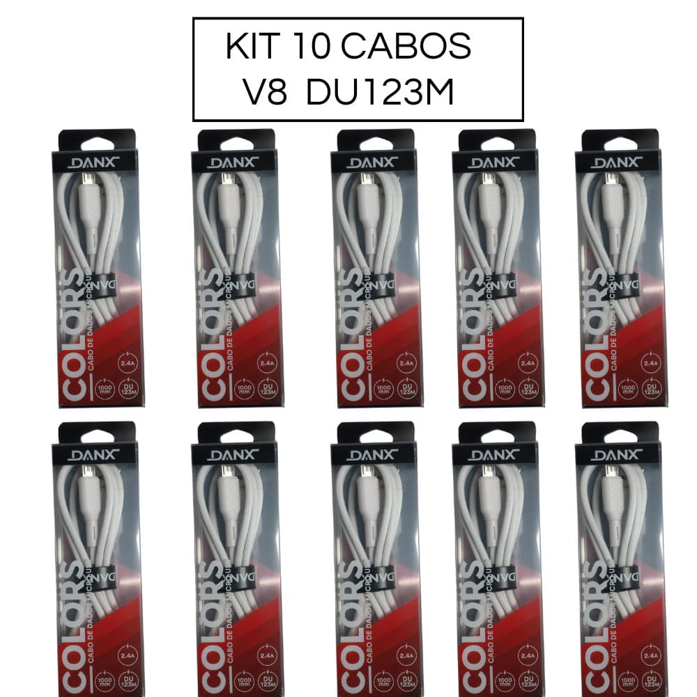 KIT 10 CABOS USB 2.4A 1 METRO MICRO USB DU123M COLORS DANX