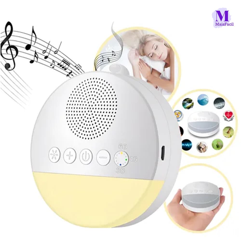 Música Relaxante com Luz Noturna Ajustável Máquina Som Branco Bebê Portátil Recarregável Berço