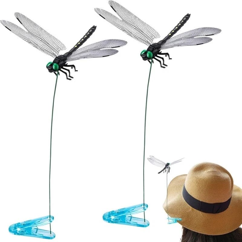 2 Clipes De Libélula De Simulação 3D , Dissuasor De Moscas , Repelente De Insetos , Decoração De Estacas De Jardim