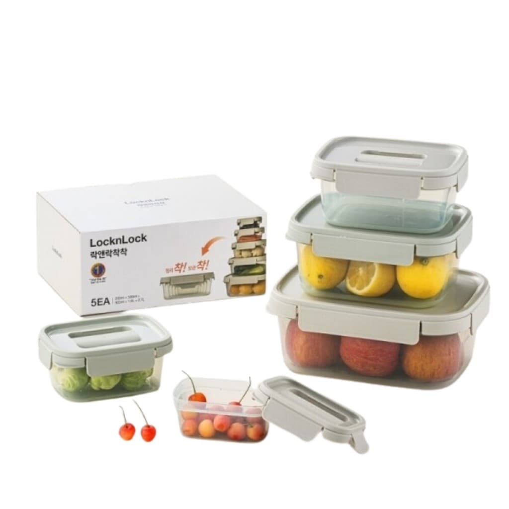Kit 5 potes herméticos empilhável e com tampas encaixáveis Lock&Lock