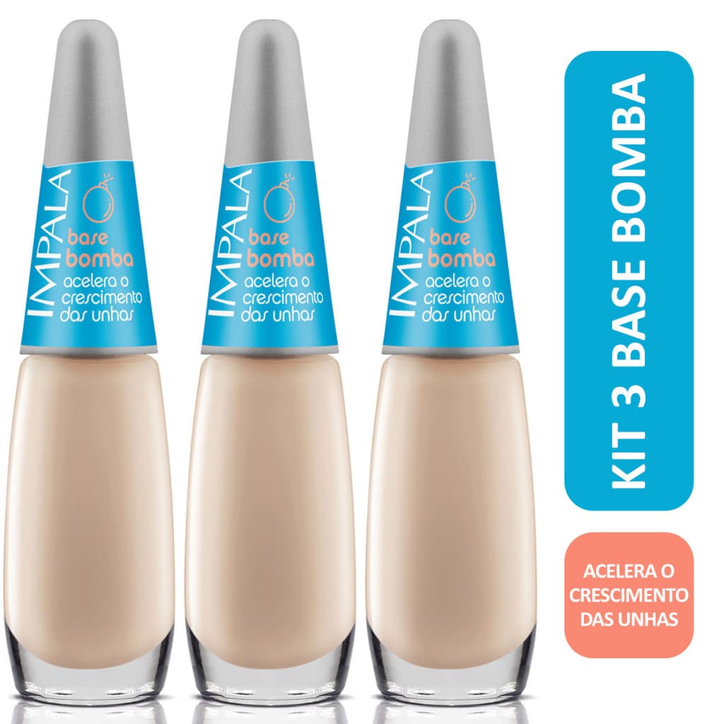 Kit 3 Base Bomba Impala Acelerador de Crescimento para Unhas - Hidrata Protege e Fortalece