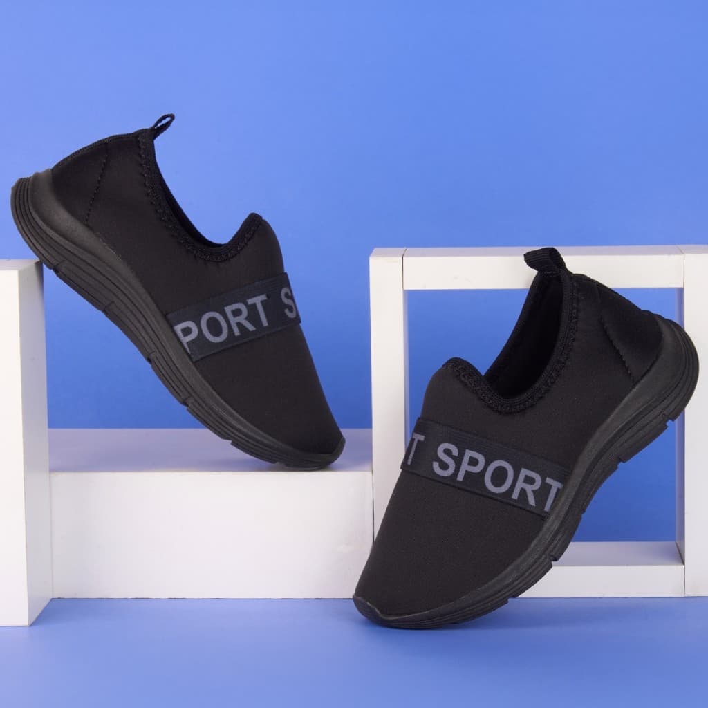 Tênis Infantil Menino Preto Esportivo Slip On Confortável Leve Elástico Flexível Escolar Dia a Dia