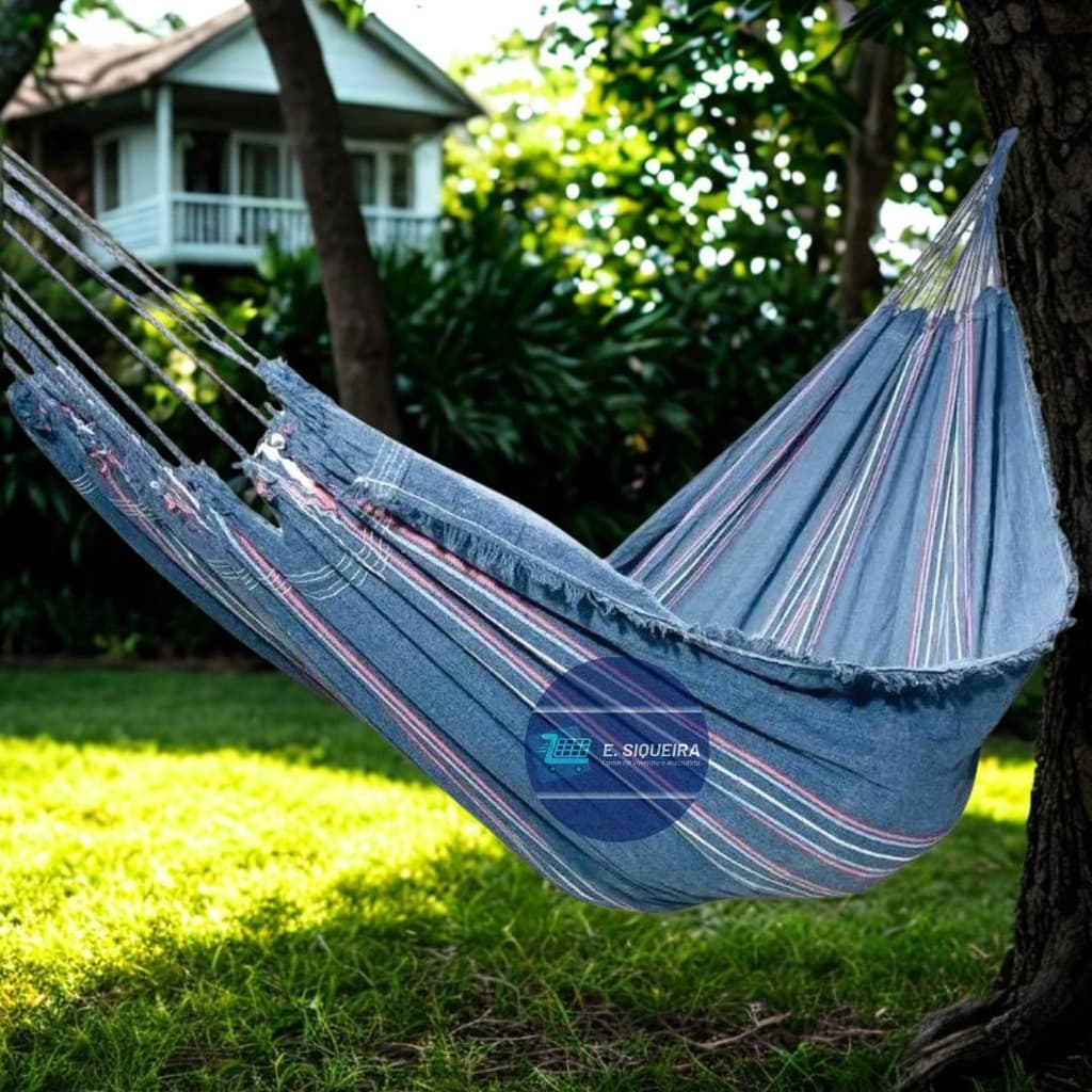 Rede De Dormir Cinza Listrado Algodão Jeans Solteiro Coloridas