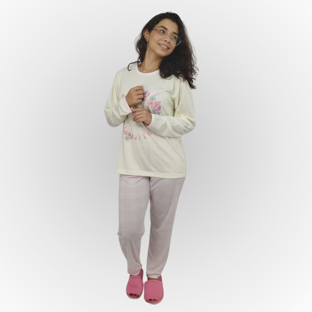 Pijama Longo Feminino - Flores