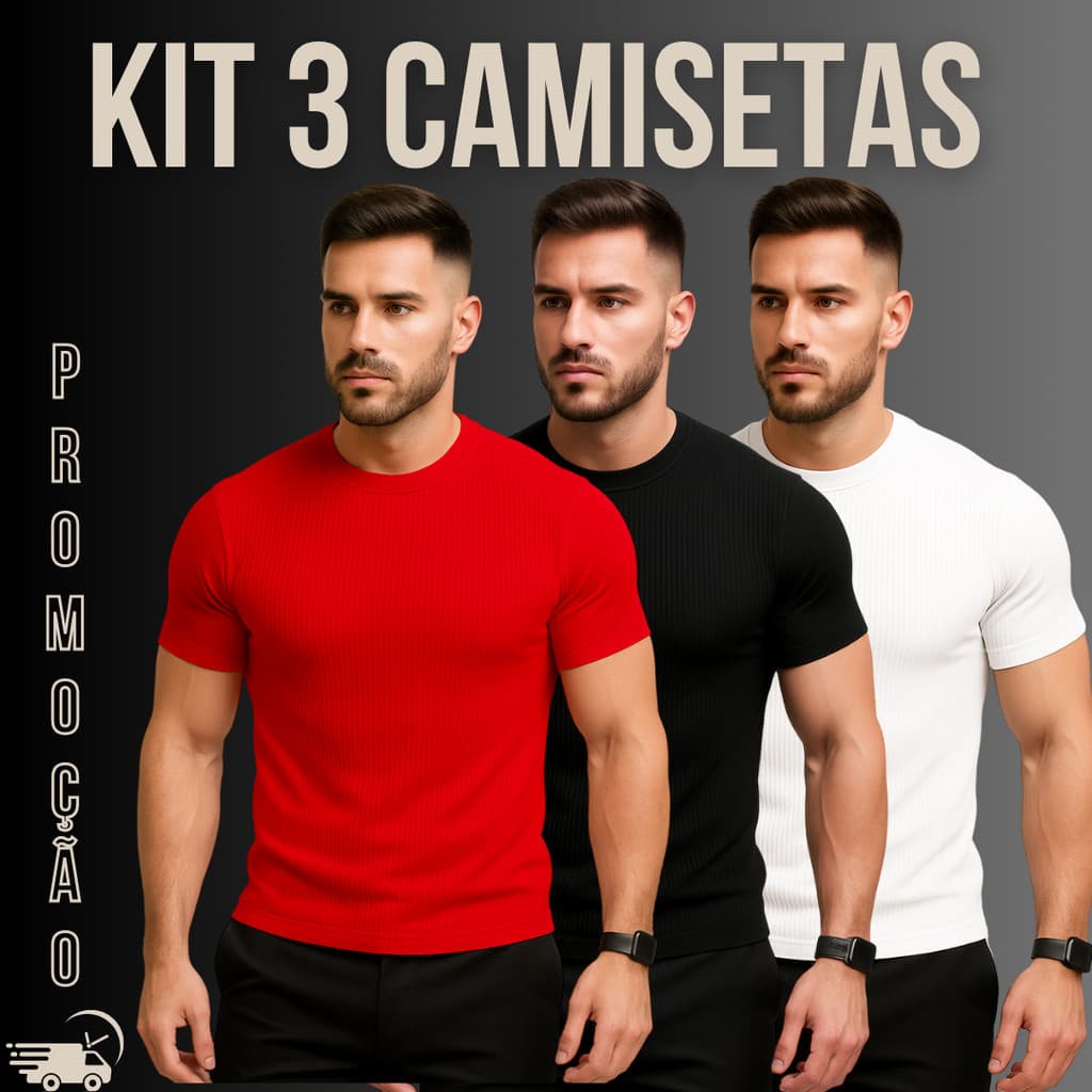 👕 Leve 3! Camisas Caneladas Masculinas – Básicas e Estilosas!Camiseta Slim Justa ao Corpo Estilo Americano
