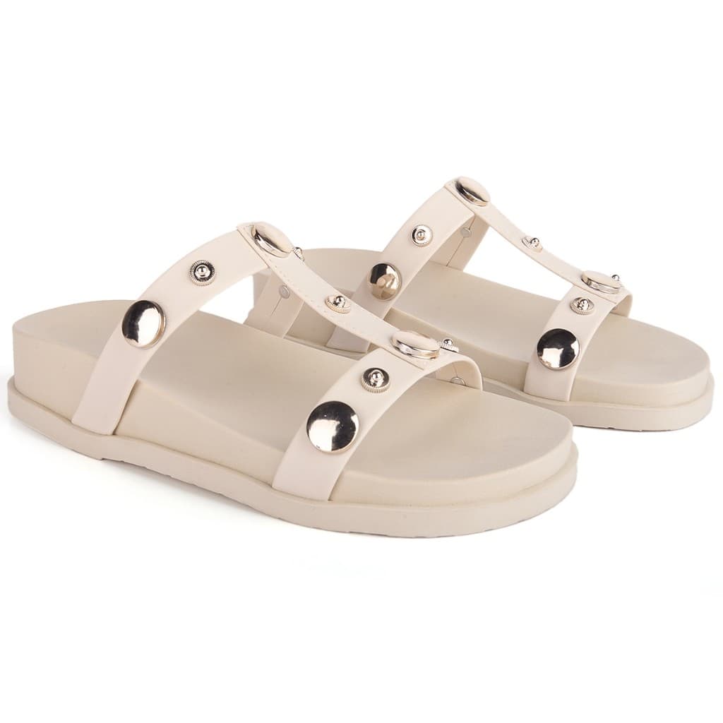 Papete Chinelo Rasteria Feminina com Aplicação de Esfera Super Confortável Modinha Tiras em H