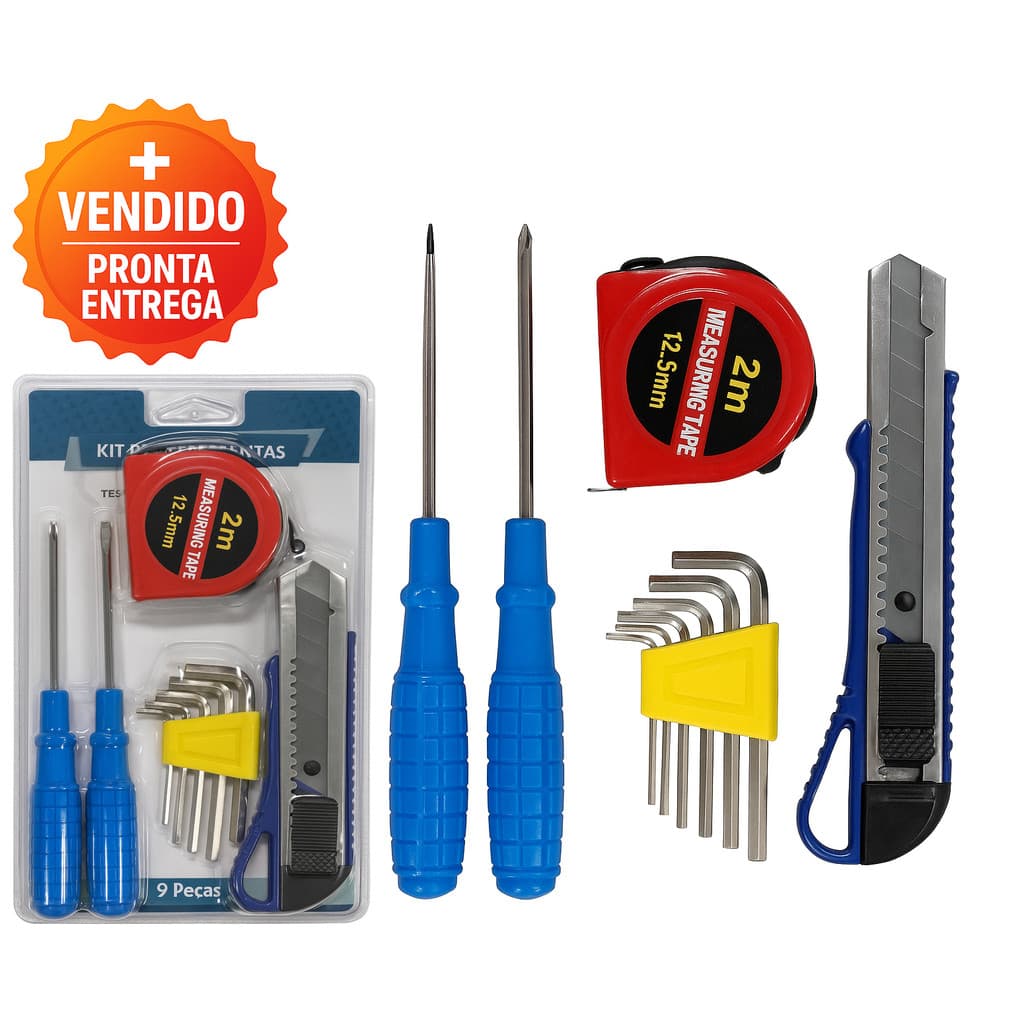 Kit de Ferramentas Chave de Fenda/ Philips/ Trena/ Estilete e Chave Allen com 9 Peças