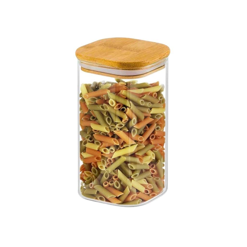 Pote Porta Condimentos Mantimentos Design Sofisticado Tampa De Bambu Quadrado Hermético 1500ml