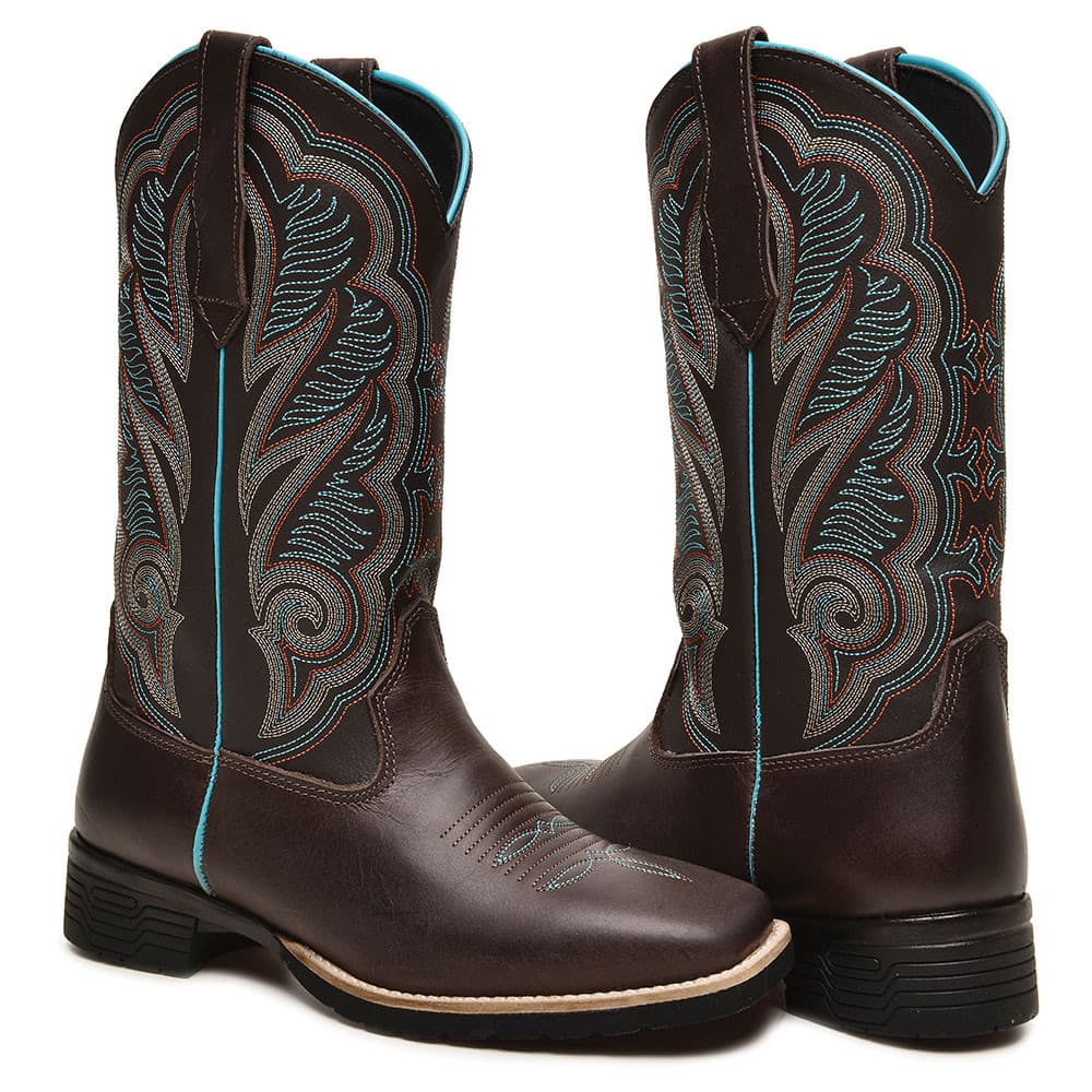 Bota Texana Feminina Bordado Couro Country Lançamento Luxuoso Quentinha Confortável