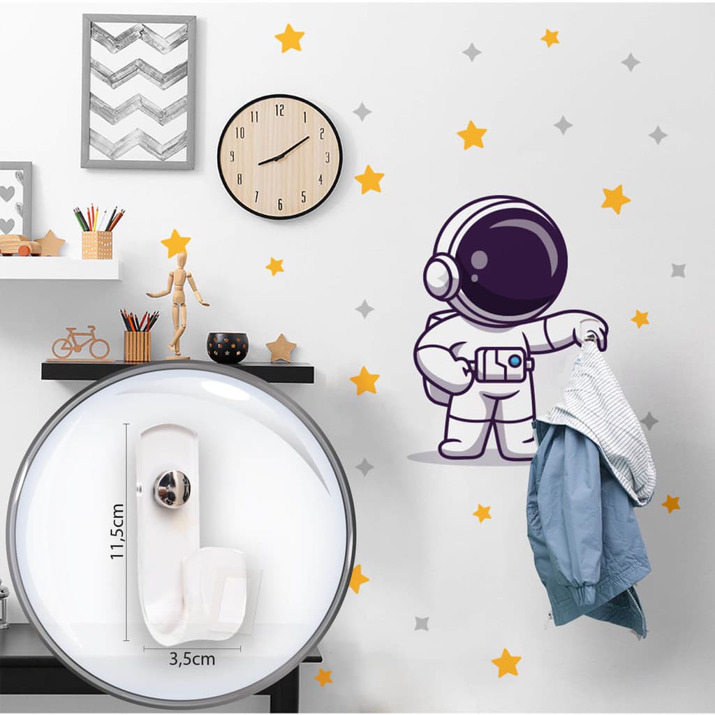 Adesivo de Parede Astronauta Espaço com Gancho Organizador