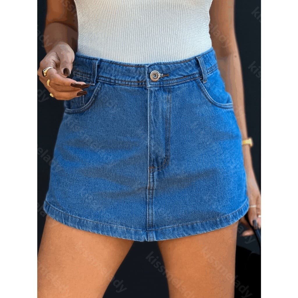 Janejeans 1215 Shorts saia Jeans feminino alça poliamida  short saia casual 1215