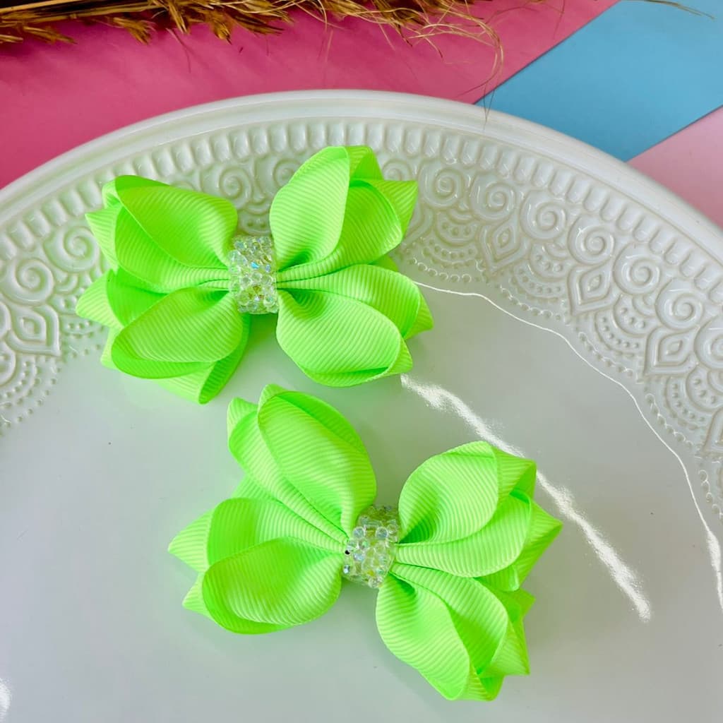 Dupla de Laço Neon / Duplinha de Laço / Laço Verde Neon / Par de Laço infantil / Laço F