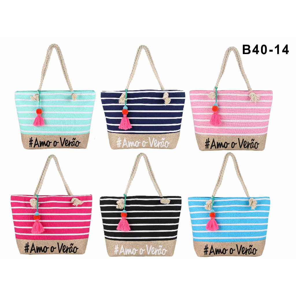 Bolsa de Verão Grande de Praia Amo Verão Revestida Internamente