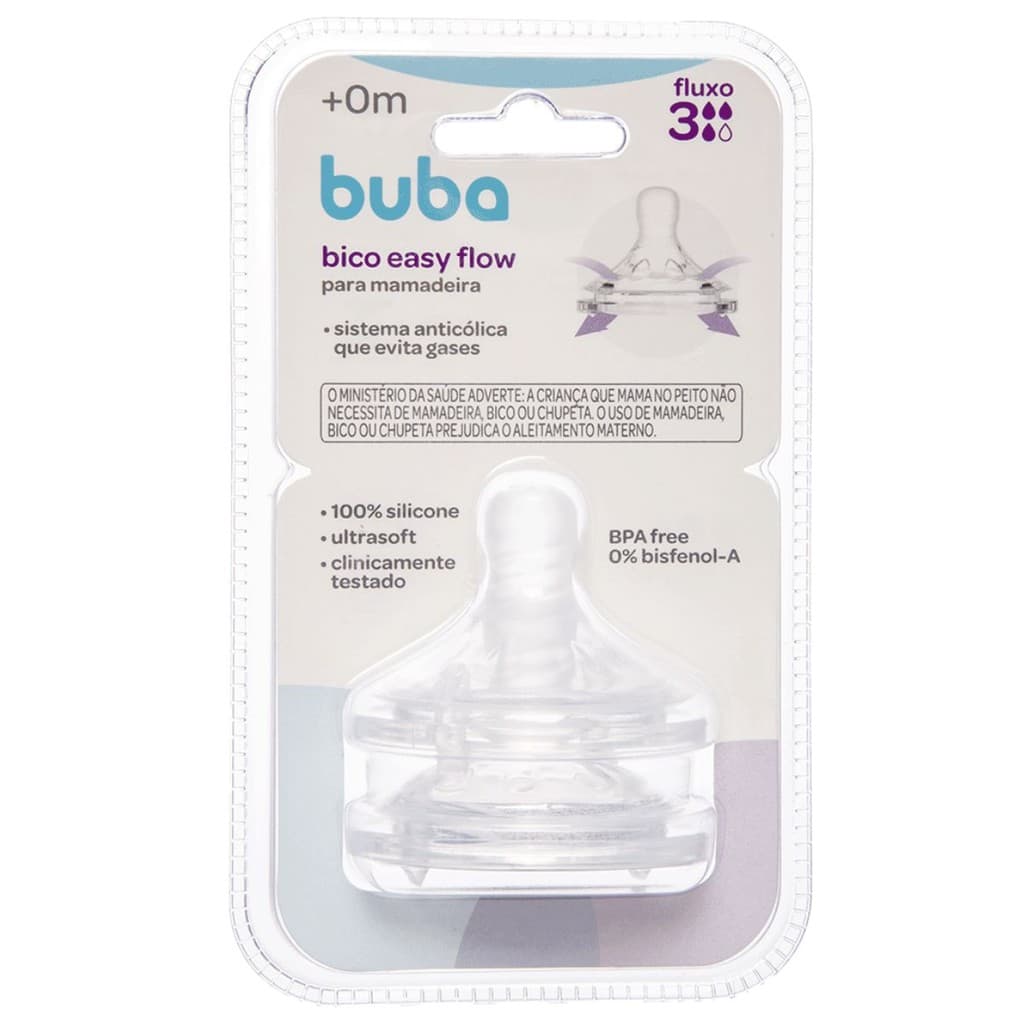Kit 2 Bicos Mamadeira Buba Easy Flow Fluxo 3 4+ Meses