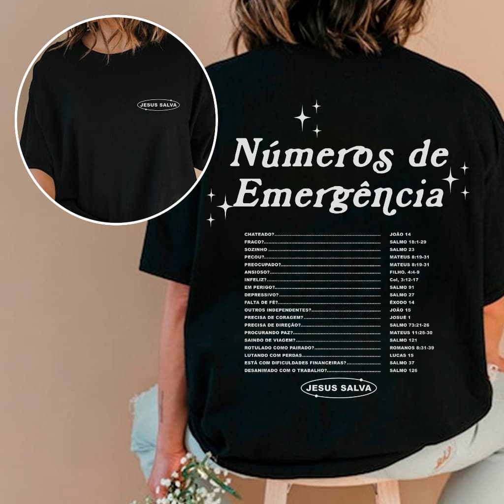 Camiseta Unissex Algodão Gospel Cristã Números De Emergência