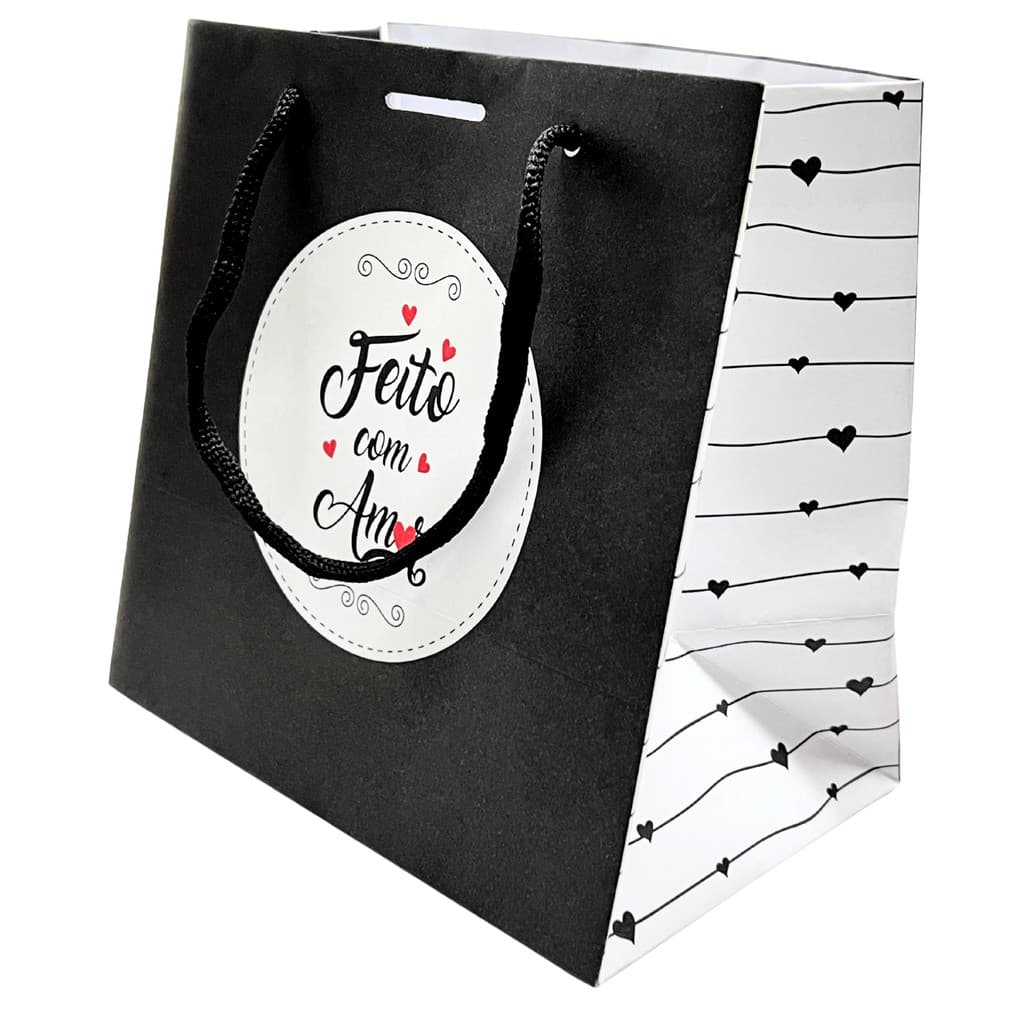 Sacola Offset P (17 x 11 x  17 cm) Feito Com Amor -  50 unidades