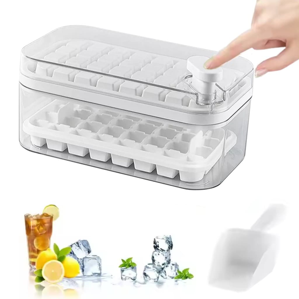 2 Forma Gelo Tampa 64 Cubos Bandeja Silicone Caixa e Colher