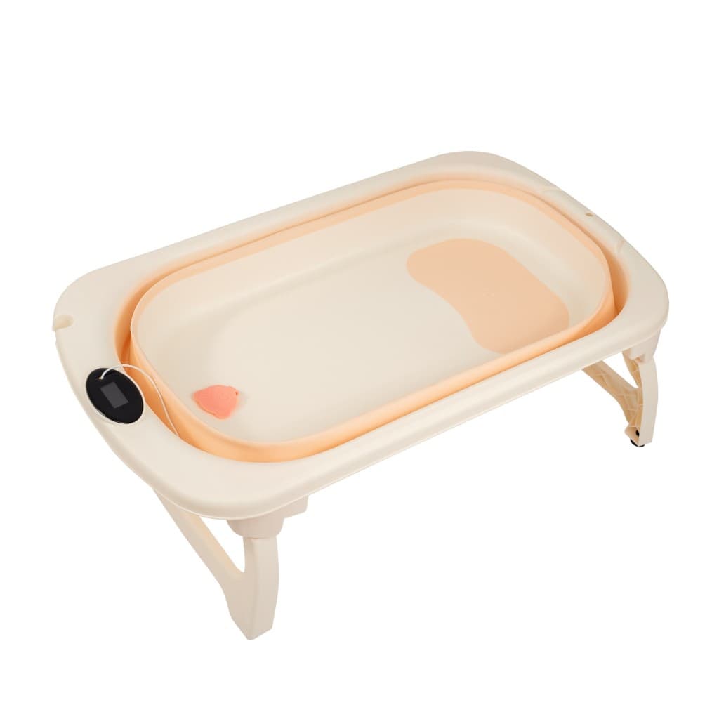 Banheira de Bebe, Dobrável Viagem Portátil -Rosa-Banheira Dobrável Silicone com termômetro
