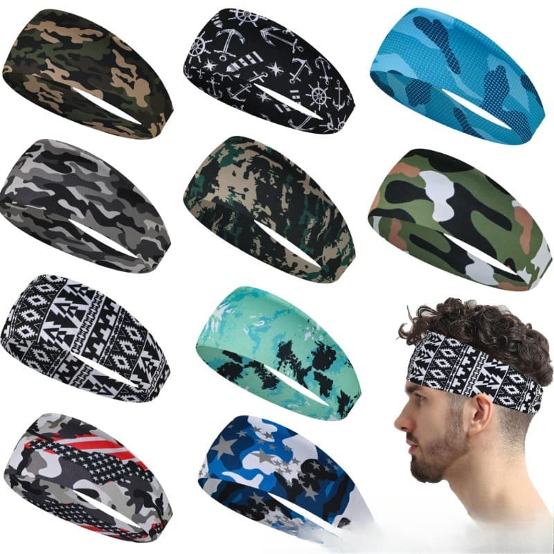 Tiara Masculina Estampada De Borda Larga Com Linhas De Moda Europeias E Americanas , Faixa Elástica Esportiva Da
