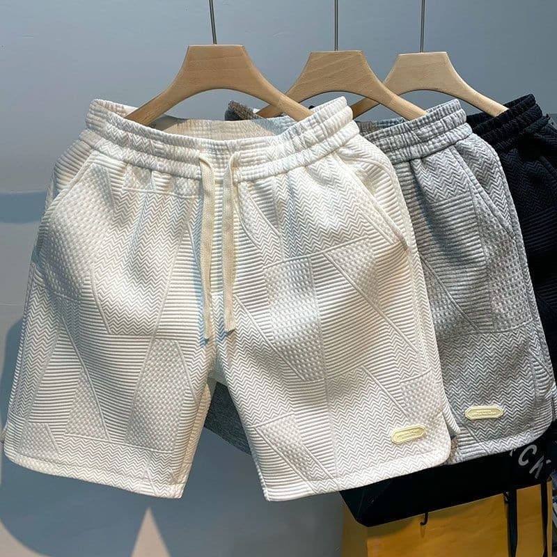 Shorts de verão Running Men Casual Jogging Sport Calças curtas Solid Color Wave Pattern Drawstring Loose Dry Gym Sports