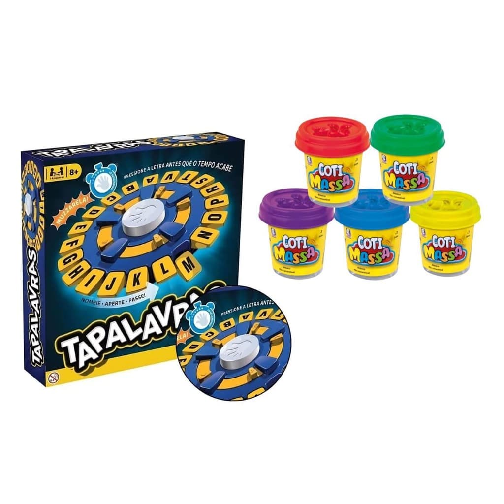 Jogo Educativo Infantil Tapalavras + 5 Massinha Massa de Modelar Coti Massa Cotiplas Brinquedo