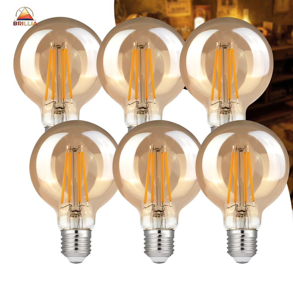 KIT 2 a 6 Lâmpada Filamento LED G80 4W E27 Âmbar Estilo Retrô Vintage Luz Quente Edison Bivolt