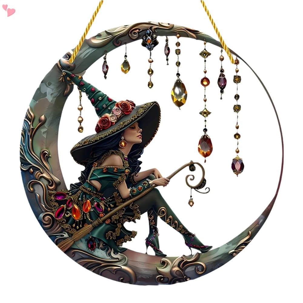 Encantador Luar Bruxa Acrílico Vitral Janela Pendurado Sun Catcher Decoração Manchado Painel Tapeçarias Da Arte Parede ,