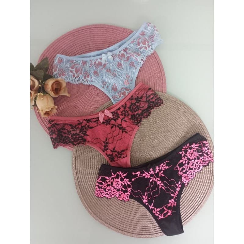 kit 3 calcinhas fio de renda