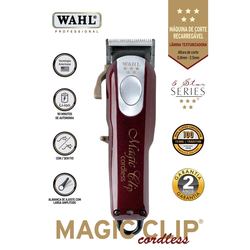 Máquina De Cortar Cabelo Magic Clip Sem Fio Wahl Bivolt