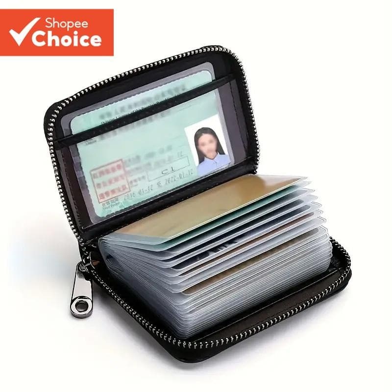 Carteira Portátil De Couro PU Com Zíper RFID Bolsa Presente Ideal Para Homens