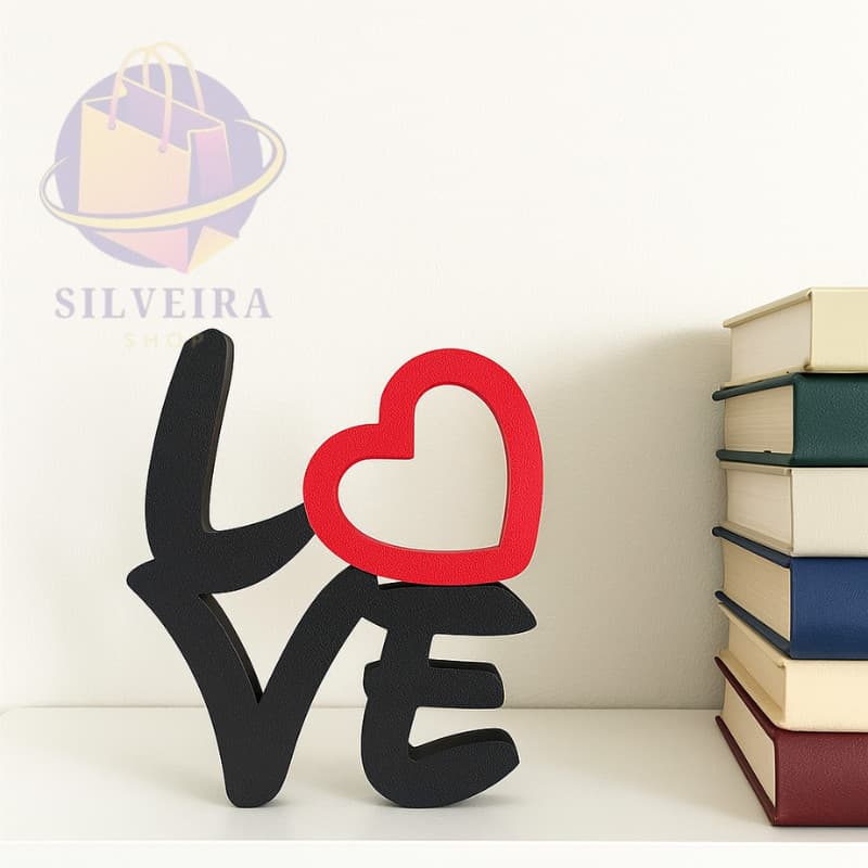 Enfeite Decorativo LOVE com Coração Vermelho – Decoração Moderna para Sala, Quarto e Escritório