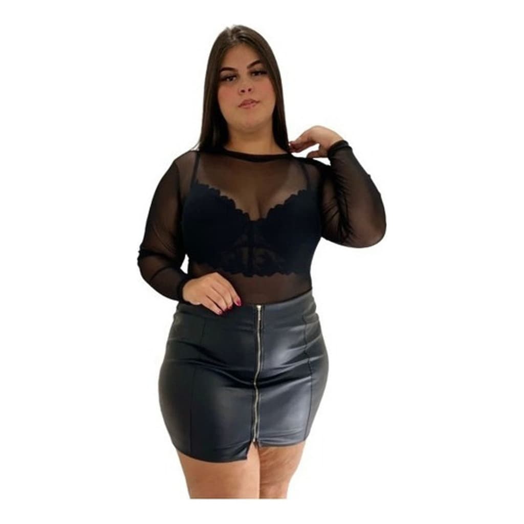 Body De Tule Preto Manga Plus Size Moda Blogueira