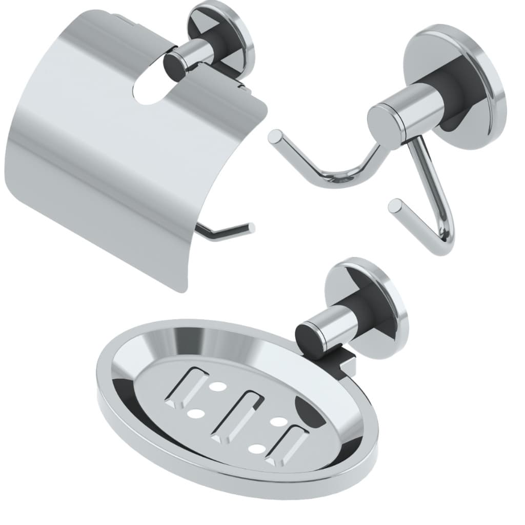 KIT BANHEIRO 3 PEÇAS AÇO INOX Papeleira c/ Proteção + Saboneteira + Cabide Duplo