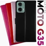 Capa Carteira em Couro Motorola Moto G35 5G com Porta Cartão e Fecho Magnetico Case Flip