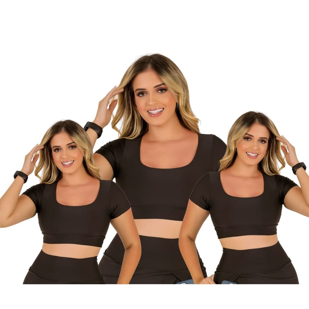 Combo 3 Top Cropped Fitness Feminino Treino Caminhada Academia Ginástica Musculação Corrida