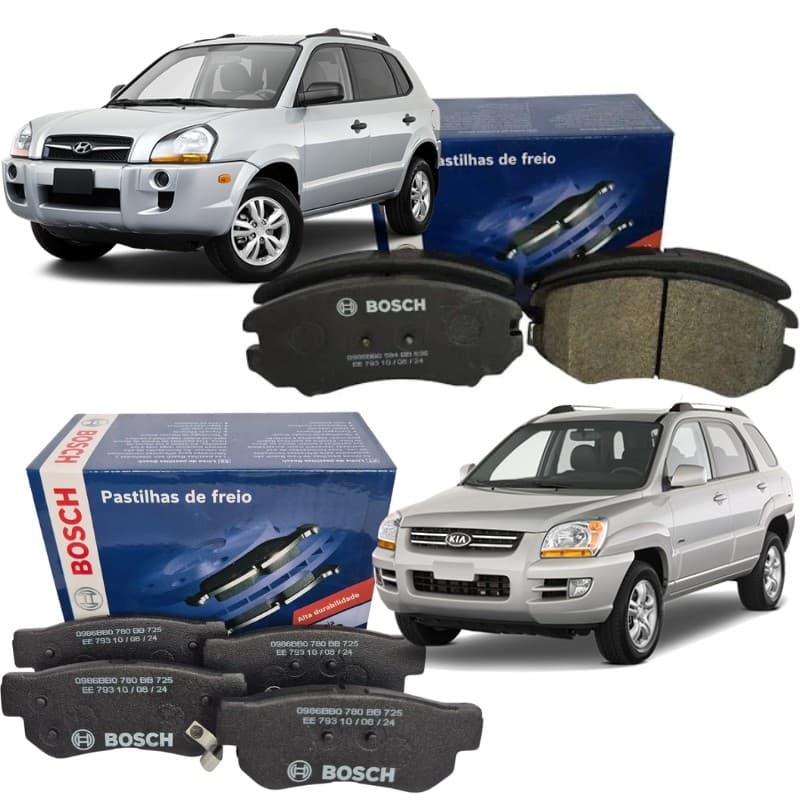 Kit Pastilha de Freio Sportage Tucson 2.0 2.7 2004 2005 2006 2007 a 2014 Dianteira e Traseira Bosch