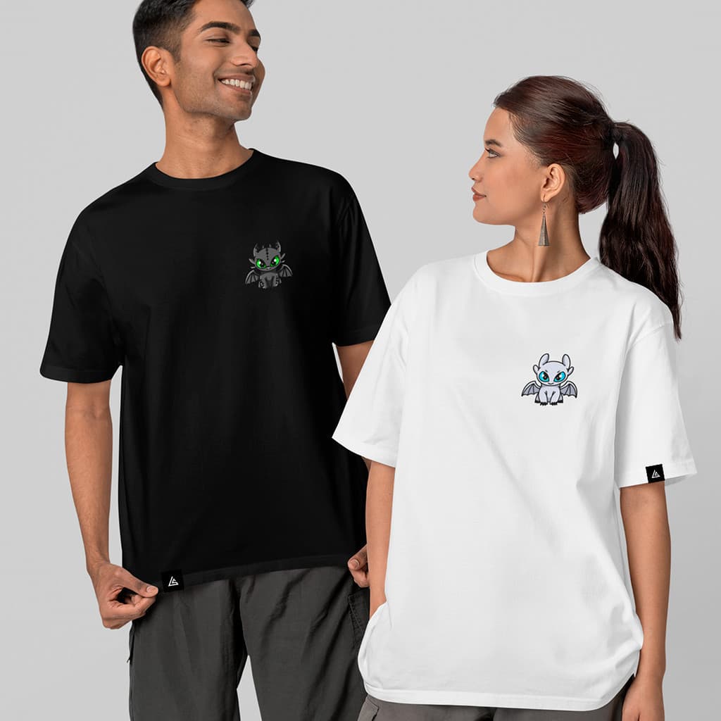 KIT 2 CAMISETAS CASAL BANGUELA E FÚRIA DESENHO DRAGÃO ALGODÃO PREMIUM ENVIO IMEDIATO
