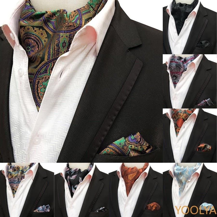 Conjunto de Gravata Ascot Masculina, Gravata Borboleta, Lenço, Conjunto Floral Paisley, Bolso Quadrado, Adequado para Fe