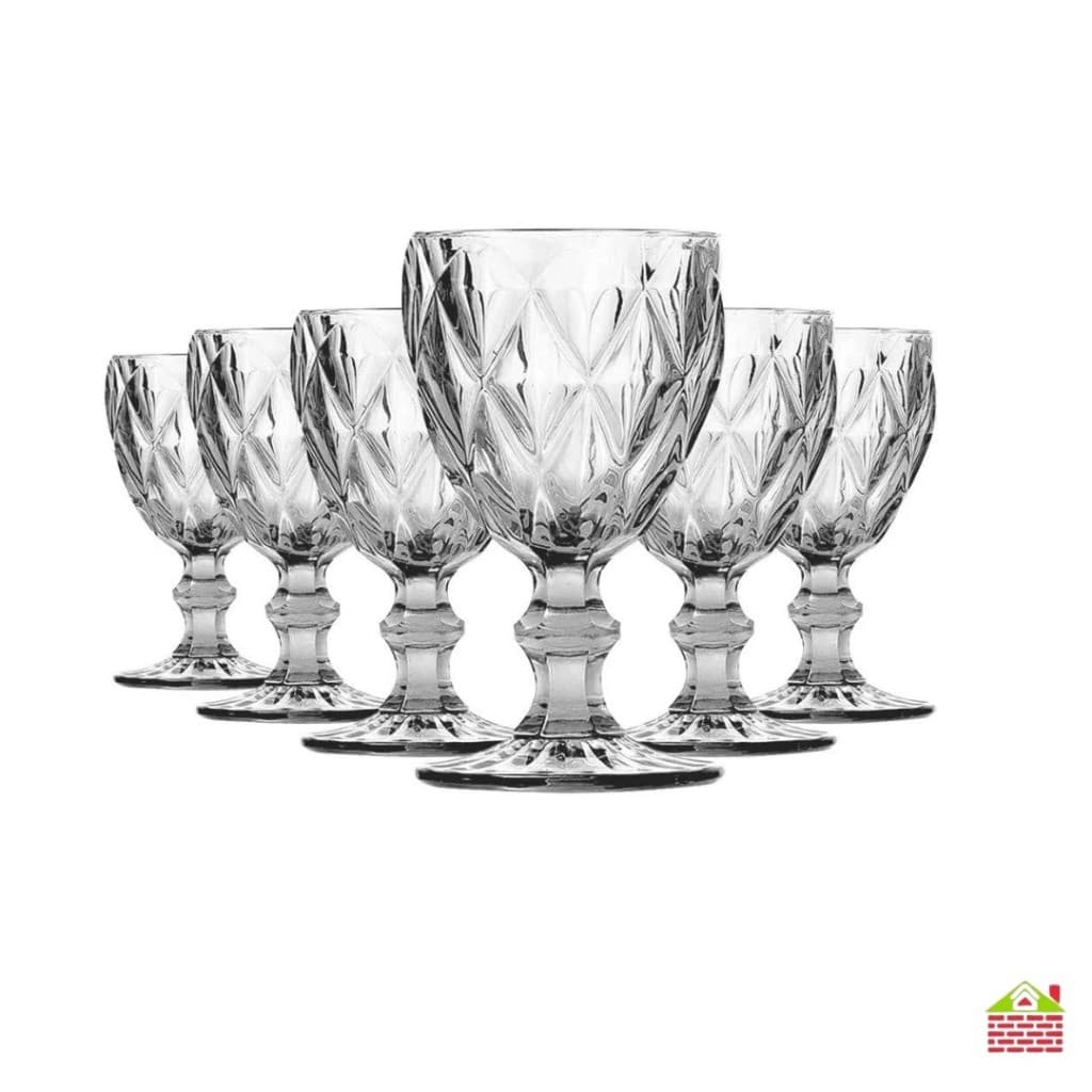 Jogo Taças Vidro Diamond 330ml Transparente Luxo Elegância Mesa Posta Coquetel Presente